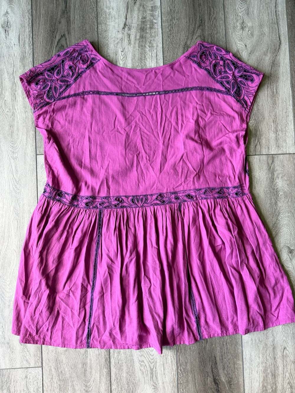 Free People Heartland Mini Dress Purple Embroidered Tunic